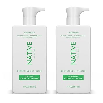 Native Sensitive Face Wash, Spa Day Every Day Facial Cleanswer (2 Pack) | Daily Face Cleanerwith Aloe And Vitamin B3, Unscented, 12 Fl Oz