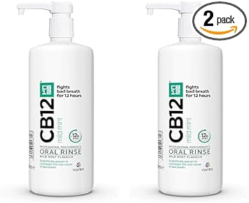 CB12 Mild Mint Mouthwash, Enamel Strengthening, Odour-Free Breath for 12 Hours, 1L (Pack of 2)