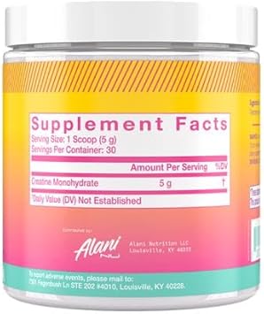 Alani Nu Creatine Monohydrate Powder | Unflavored | Micronized Creatine Powder | Gluten Free | Sugar Free | Vegan | 30 Servings