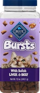 Blue Buffalo Bursts Crunchy & Creamy Cat Treats, Great For Training, Delish Liver & Beef, 12-Oz. Tub