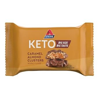 Atkins Caramel Almond Clusters, Gluten Free, High In Fiber, 1G Sugar, 2G Net Carb, Keto Friendly, 20 Count