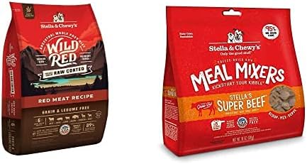 Stella & Chewy's Wild Red Raw Coated Kibble Dry Dog Food Grain Free Red Meat Recipe, 21lb Bag + Freeze-Dried Raw Meal Mixers Dog Food Topper Stella's Super Beef Recipe, 18oz Bag : Pet Supplies