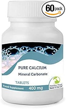 Pure Calcium Carbonate 400mg Mineral Vitamin Food Supplement 60 Tablets Pills Healthy Bones and Teeth Nutrition Supplements Britain Quality in Bottlles HEALTHY MOOD UK :Health & Personal Care