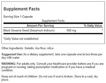 Swanson Full Spectrum Black Sesame Seed 500 Milligrams 60 Capsules