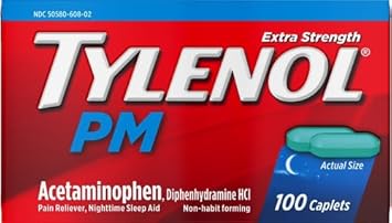 Tylenol Pm Extra Strength Nighttime Pain Reliever & Sleep Aid Caplets, 500 Mg Acetaminophen & 25 Mg Diphenhydramine Hcl, Relief For Nighttime Aches & Pains, Non-Habit Forming, 100 Ct