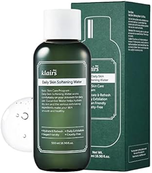 [Dearklairs] Daily Skin Softening Water, Toner, Jumbo 16.90 Fl Oz, Skin Refining Cucumber Essence, Daily Mild Exfoliator