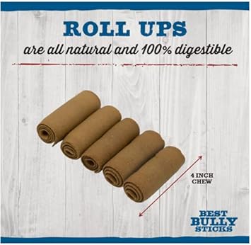 Best Bully Sticks Roll Ups - All-Natural, Highly Digestible Dog Chew - Peanut Butter Flavor - Best Suited for Small Breeds (4 Inch, 5-Pack) : Pet Supplies