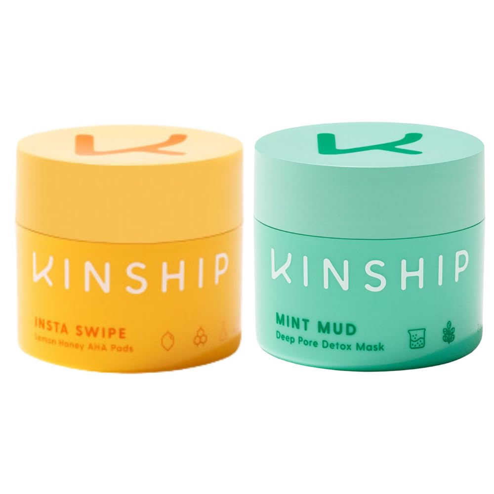 Kinship Insta Swipe AHA Exfoliating Pads (45 Count) + Mint Mud Deep Pore Detox Mask (2 Oz) | Exfoliate, Smooth + Brighten Skin | Resurface + Tone | Balance Oil + Unclog Pores | Vegan Skincare