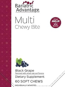 Bariatric Advantage Multi Chewy Bite - Soft Chew Multivitamin for Bariatric Surgery Patients - Chewable Multivitamin with Folic Acid, Vitamin D3 & More - Black Grape Flavor - 60 Count