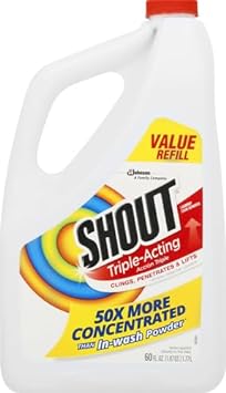 Shout Active Enzyme Laundry Stain Remover Spray, Triple-Acting Formula Clings, Penetrates, and Lifts 100+ Types of Everyday Stains - Prewash Refill 60oz (Pack of 2)