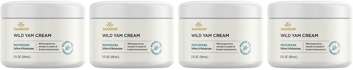 Swanson Wild Yam Cream - Formula For Women Promoting Perimenopause & Menopause Support - Women'S Health Balm W/No Parabens For Comfort & Wellness - (2 Fl. Oz. Jar) 4 Pack)