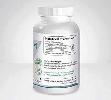 Vitamin B1 100mg (Thiamin) 180 Tablets Suitable for Vegans and Vegetarians Made in UK by Futurevits 6 Month Supply, Premium Grade only. : Amazon.co.uk: Health & Personal Care