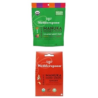 Wedderspoon Organic Manuka Honey Lollipops Variety Pack (24 Count, Pack of 1) and Manuka Honey Drops Ginger & Echinacea (20 Count, Pack of 1) -Genuine New Zealand Honey, Perfect Remedy For Dry Throats : Grocery & Gourmet Food