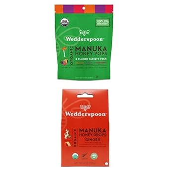 Wedderspoon Organic Manuka Honey Lollipops Variety Pack (24 Count, Pack of 1) and Manuka Honey Drops Ginger & Echinacea (20 Count, Pack of 1) -Genuine New Zealand Honey, Perfect Remedy For Dry Throats : Grocery & Gourmet Food