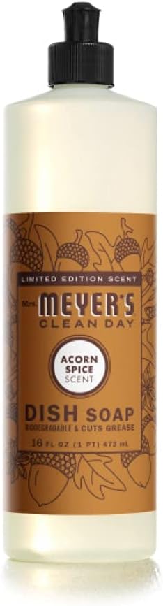 MRS. MEYER’S CLEANDAY Liquid Dish Soap, Biodegradable Formula, Limited Edition Acorn Spice, 16 fl. oz (Pack of 2)