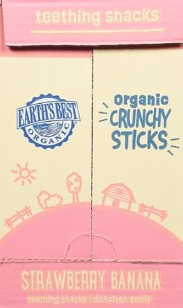 Earth'S Best Organic Baby Food, Dissolvable Teething Snack For Babies 6 Months And Older, Strawberry Banana Crunchy Sticks, .56 Oz Pack (Pack Of 5)