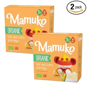 Mamuko Organic Oat & Corn Grits Porridge - High Fiber Porridge With No Added Sugar, Milk & Preservatives - Vegan Porridge Ideal For Toddlers - 2 Pack (200G - 10 Servings)