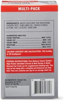 Pure Balance Classic Starters Gourmet Cat Treats, Shredded Chicken & Beef In Broth, 1.4 Oz, 5 Pack