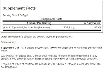 Swanson Natural Vitamin E - Natural Supplement Supporting Heart Health & Tissue Protection - Essential Nutrient Promoting Overall Health & Wellness - (100 Softgels, 200IU Each)