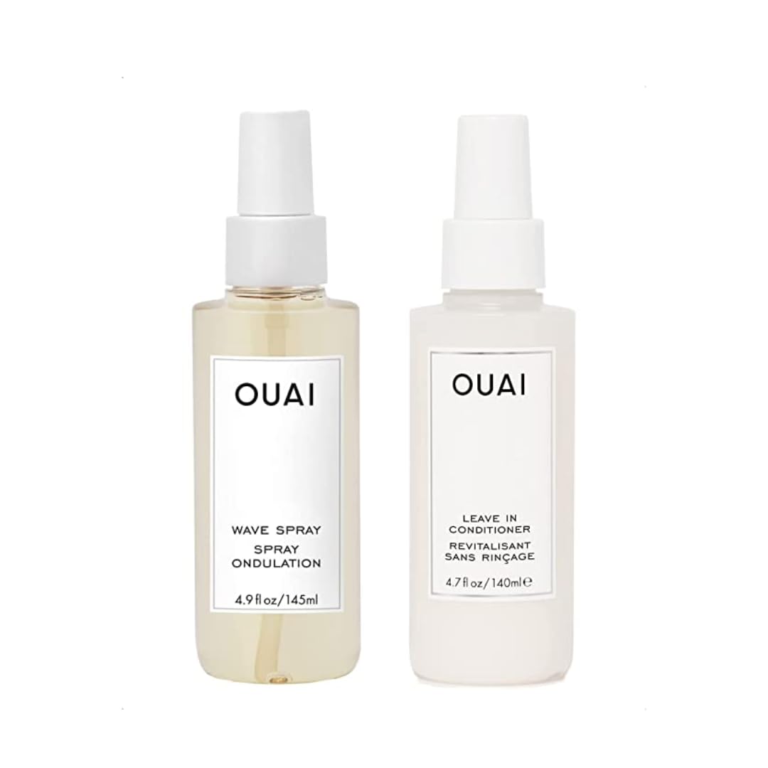 OUAI Leave-In Conditioner + Wave Spray Bundle - Hair Styling Products for Frizz Control, Volume, Texture, and Added Hair Shine - Paraben & Sulfate-Free Hair Care (2 Count, 4.7 Oz/4.9 Oz)