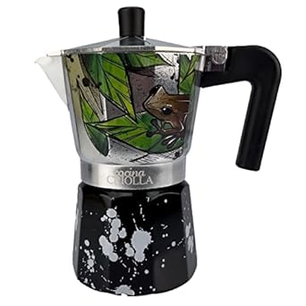 Affinity Foods Puerto Rican Artists Edition Espresso Maker Aluminum StoveTop 6 Cup Coffee Maker with  Cafe Oro Ground Coffee Sample (Maga Flower/Coqui)