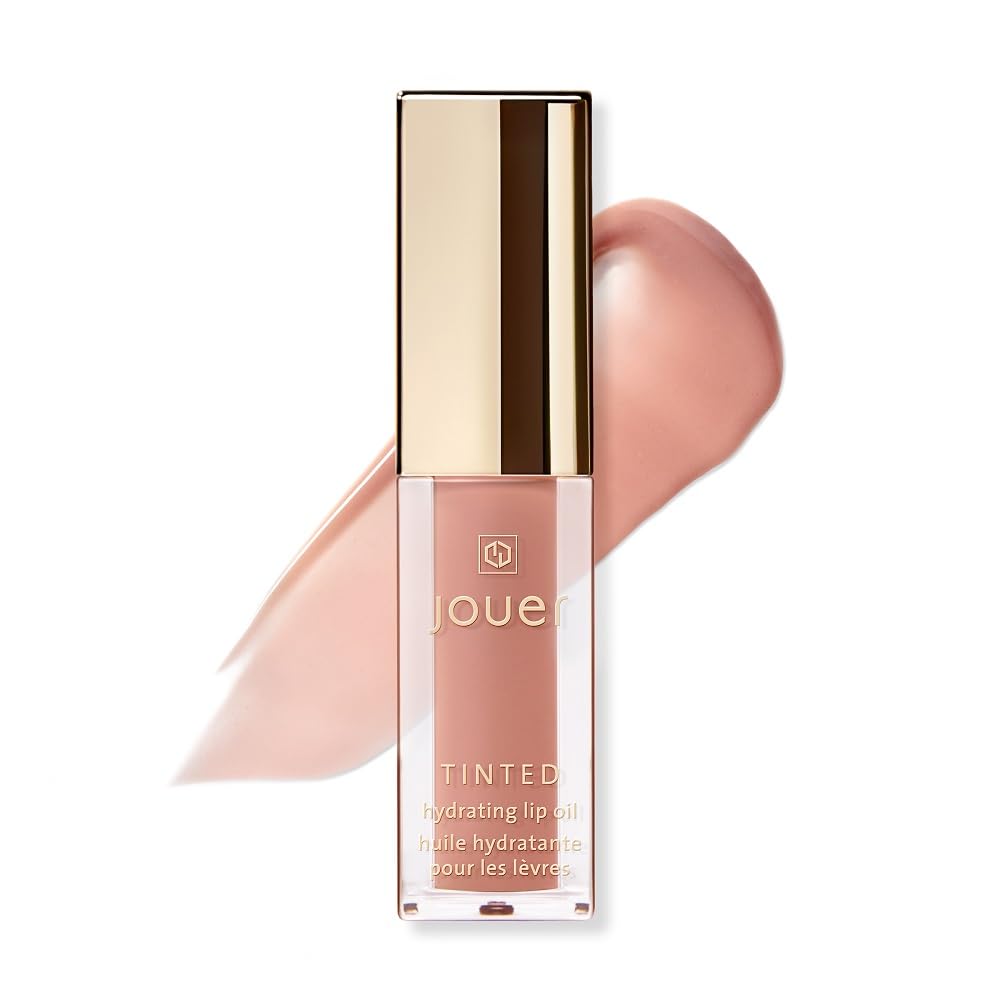 Jouer Essential Tinted Hydrating Lip Oil Gloss – Moisturizing Dry Lip Treatment Serum - Fragrance Free Tinted Lip Oil - Jojoba Seed Oil And Apricot Oil Formula