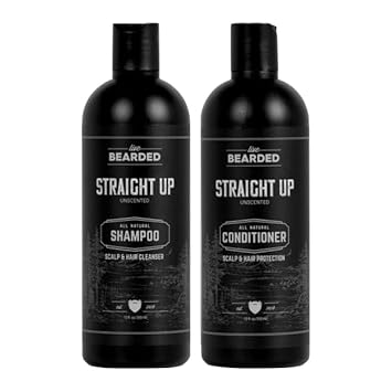 Live Bearded All-Natural Shampoo And Conditioner For Men - Promotes Hair Growth - Strengthening, Deep Conditioning, Moisturizing | Straight Up - Fragrance-Free Unscented