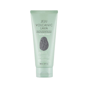 The Face Shop Jeju Volcanic Lava Deep Pore Cleansing Foam Scrub - Absorbs Sebum Pore Cleanser - Pore Control Exfoliating Face Wash Face Scrub - Blackhead Removal - Korean Skin Care Face Exfoliator