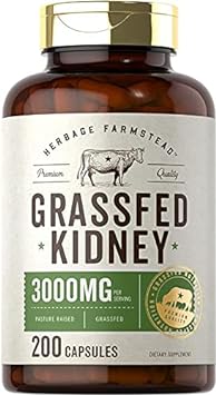 Carlyle Grass Fed Beef Kidney Supplement | 200 Capsules | 3000mg | Pasture Raised Desiccated Bovine Supplement | Hormone and Pesticide Free | Non-GMO, Gluten Free | by Herbage Farmstead