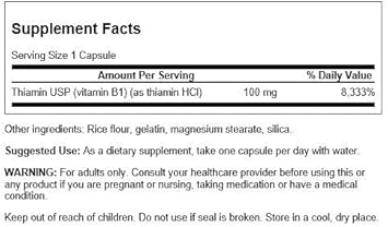 Swanson Vitamin B1 (Thiamin) - Promotes Healthy Metabolism And Provides Energy Support - Natural Vitamin Supplement Supporting Optimum Nerve Cell Function - (250 Capsules, 100Mg Each)