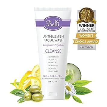 Belli Skincare Anti-Blemish Facial Wash Gel Cleanser | Anti Acne For Sensitive Skin, Pregnancy Safe, Natural Extract Face Wash For All Skin Types | 6.5 Ounce