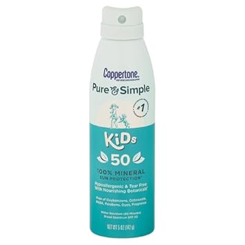 Coppertone Pure And Simple Kids Sunscreen Spray Spf 50, Zinc Oxide Mineral , Tear Free, Water Resistant, Broad Spectrum , 5 Oz