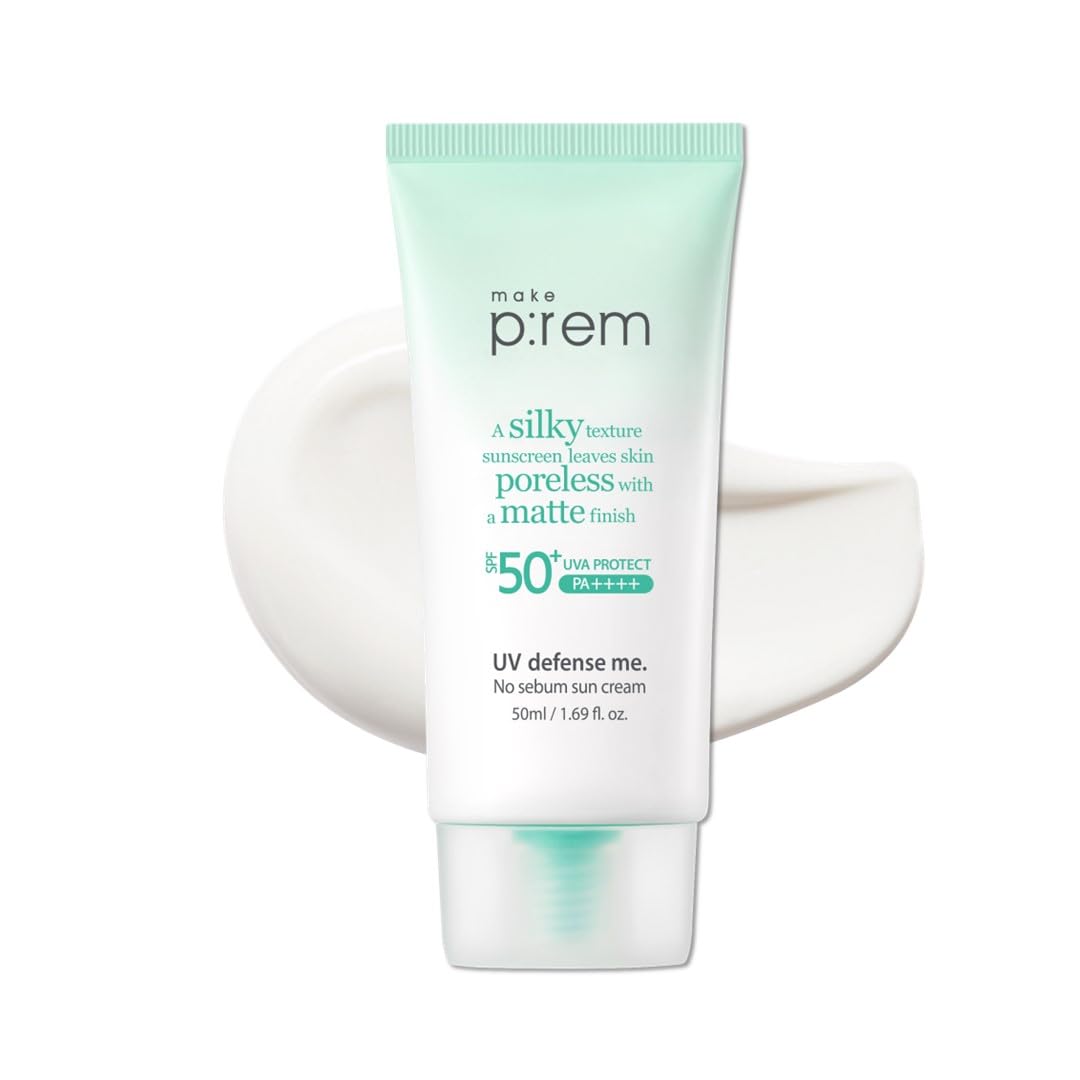 Make P:Rem Uv Defence Me. No Sebum Sun Cream, Spf 50+ Pa++++ Reef-Safe Korean Silky Texture Sunscreen With Poreless And Matte Finish, Uva/Uvb Protection, 1.69 Fl.Oz./ 50Ml