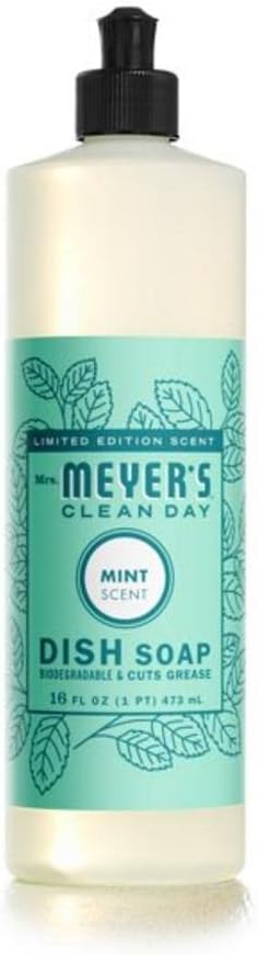 MRS. MEYER'S CLEAN DAY Liquid Dish Soap, Biodegradable Formula, Mint, 16 fl. Oz
