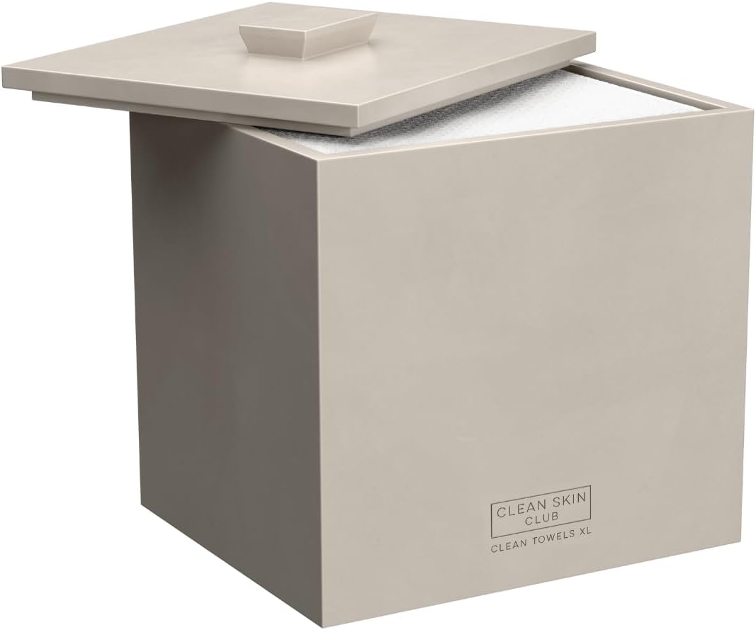 Clean Skin Club Cement Box For 50 Disposable Clean Towels Xl (Towels Not Included), Concrete Container For Face Towelettes Bathroom Counter Storage, Stone Bin For Cleansing Facial Dry Wipes