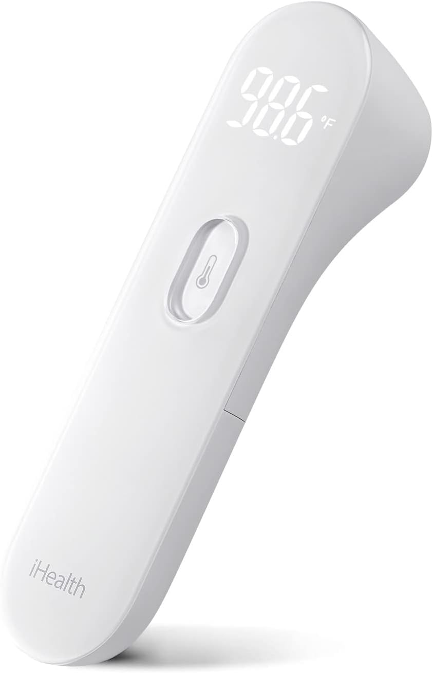 iHealth No-Touch Forehead Thermometer, Infrared Digital Thermometer for Adults and Kids, Touchless Baby Thermometer, 3 Ultra-Sensitive Sensors, Large LED Digits, Quiet Vibration Feedback, Non Contact
