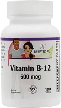 BariatricPal Vitamin B-12 (500mcg) Tablets - Cherry Flavored Tablets (100 Count)