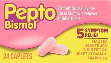 Pepto Bismol Caplets, 24 Count, For Relief Of Gas, Anti Diarrhea, Heartburn, Nausea, Upset Stomach, And Indigestion