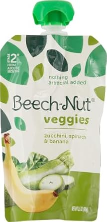 Beech-Nut Veggies Stage 2 Baby Food, Zucchini Spinach & Banana, 3.5 Oz Pouch