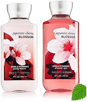 Bath & Body Works Japanese Cherry Blossom Shower Gel (10 Fl Oz) And Body Lotion (8 Fl Oz) Signature Collection (Set Of 2)