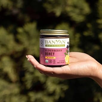 Banyan Botanicals Elderberry Honey – Organic Herbal Honey with Sambucus, Amla & Marshmallow ­­– Immune Support for Kids & Adults* – 8.2 – Raw & Unfiltered, Pollinator-Friendly, Sustainably Sourced