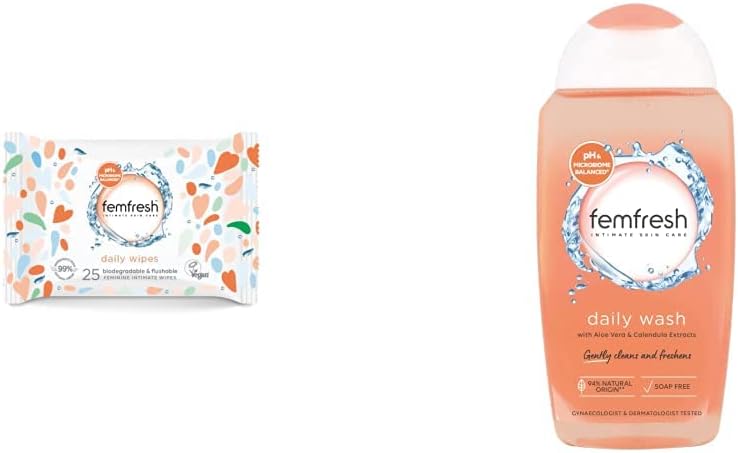 Femfresh Intimate Wipes - Flushable & Biodegradable Disposable Feminine Hygiene Vaginal Cloths & Everyday Care Daily Intimate Vaginal Wash – Feminine Hygiene Shower & Bath Gel Cleanser – 250Ml