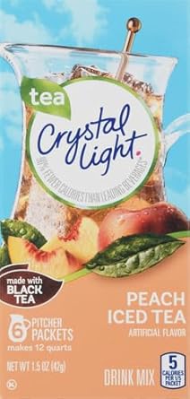 Crystal Light Sugar-Free Peach Iced Tea Low Calories Powdered Drink Mix 6 Count Pitcher Packets