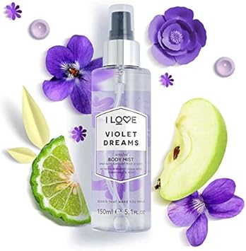 I Love Signature Violet Dreams Scented Body Mist, Formulated With Natural Fruit Extracts Which Offer A Burst Of Fragrance, Vegan-Friendly - 150Ml