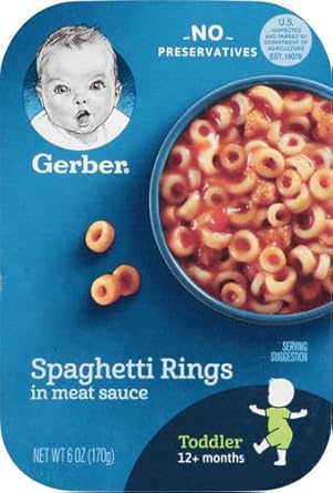 Gerber Mealtime For Toddler, Spaghetti Rings In Meat Sauce Toddler Food, 6 Oz Tray