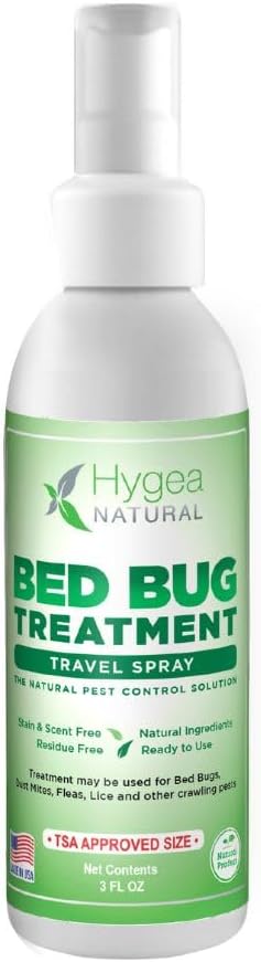 Lice, Mite And Bed Bug Natural Travel Spray By Hygea Natural 3 Oz Tsa Approved Size – Child & Pet Safe – Immediate Results – Stain & Odor Free -For Hotels, Suitcase, Backpack, Shoes - Travel Must Have