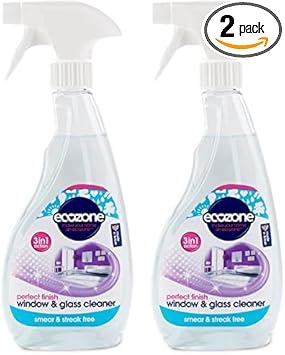 Ecozone Window & Glass Cleaner, Leaves Smear & Streak Free Shine, Clean & Polish With Natural Plant Extracts, Citrus-Floral Scent, For Windows, Doors, Mirrors & Surfaces, Vegan Friendly (500Ml Spray)
