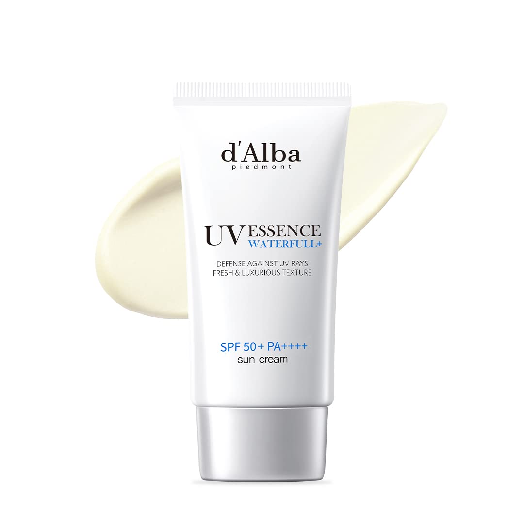 d'Alba Italian White Truffle Waterfull Essence Sunscreen, Vegan Skincare, Lightweight Sunscreen with SPF 50+ PA++++, Glowy, Safe for all Skin Types