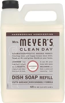 MRS. MEYER'S CLEAN DAY Liquid Dish Soap Refill, Biodegradable Formula, Lavender, 48 fl. oz