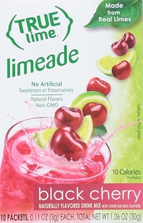 True Lime Black Cherry Limeade Drink Mix (10 Packets) | Made From Real Limes | No Preservatives, No Artificial Sweeteners, Gluten Free | Water Flavor Packets & Water Enhancer With Stevia